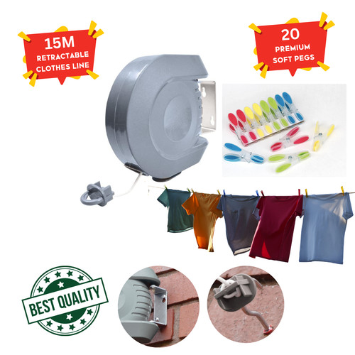 Retractable washing line - washing, 15m